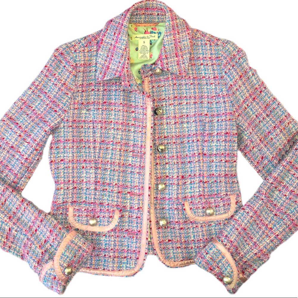 Abercrombie & Fitch Pink and Blue Tweed Blazer